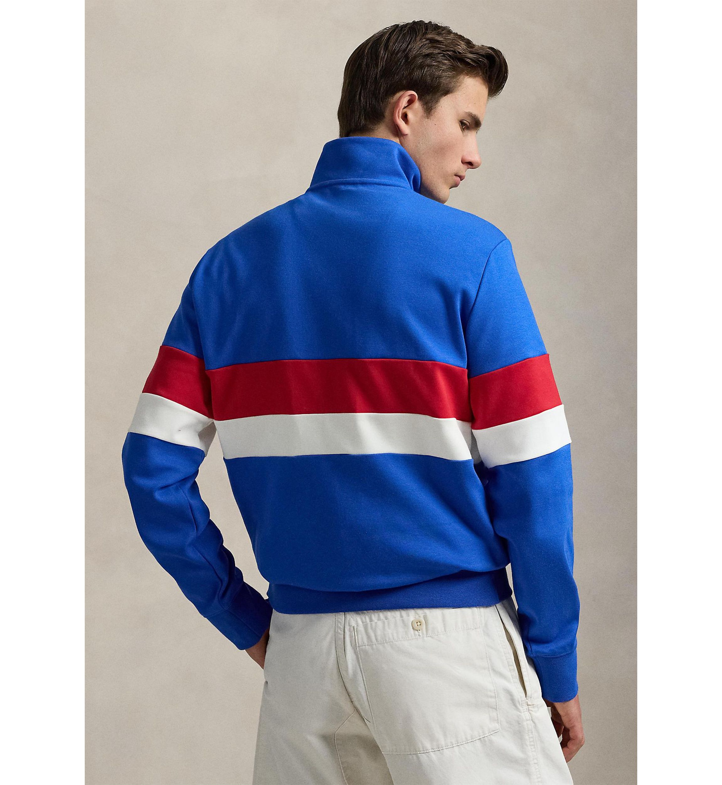 Striped Interlock Quarter-Zip Pullover