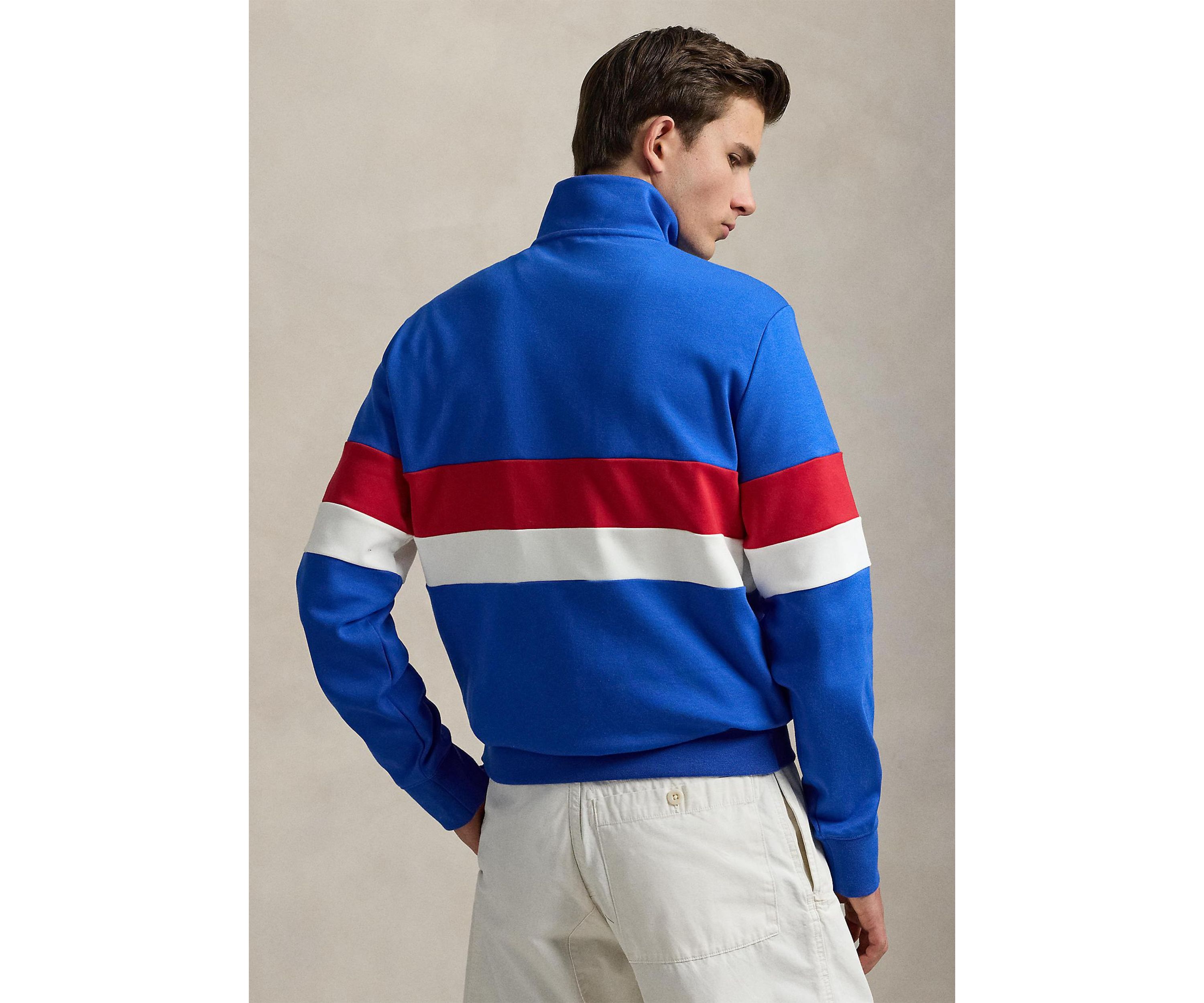 Striped Interlock Quarter-Zip Pullover