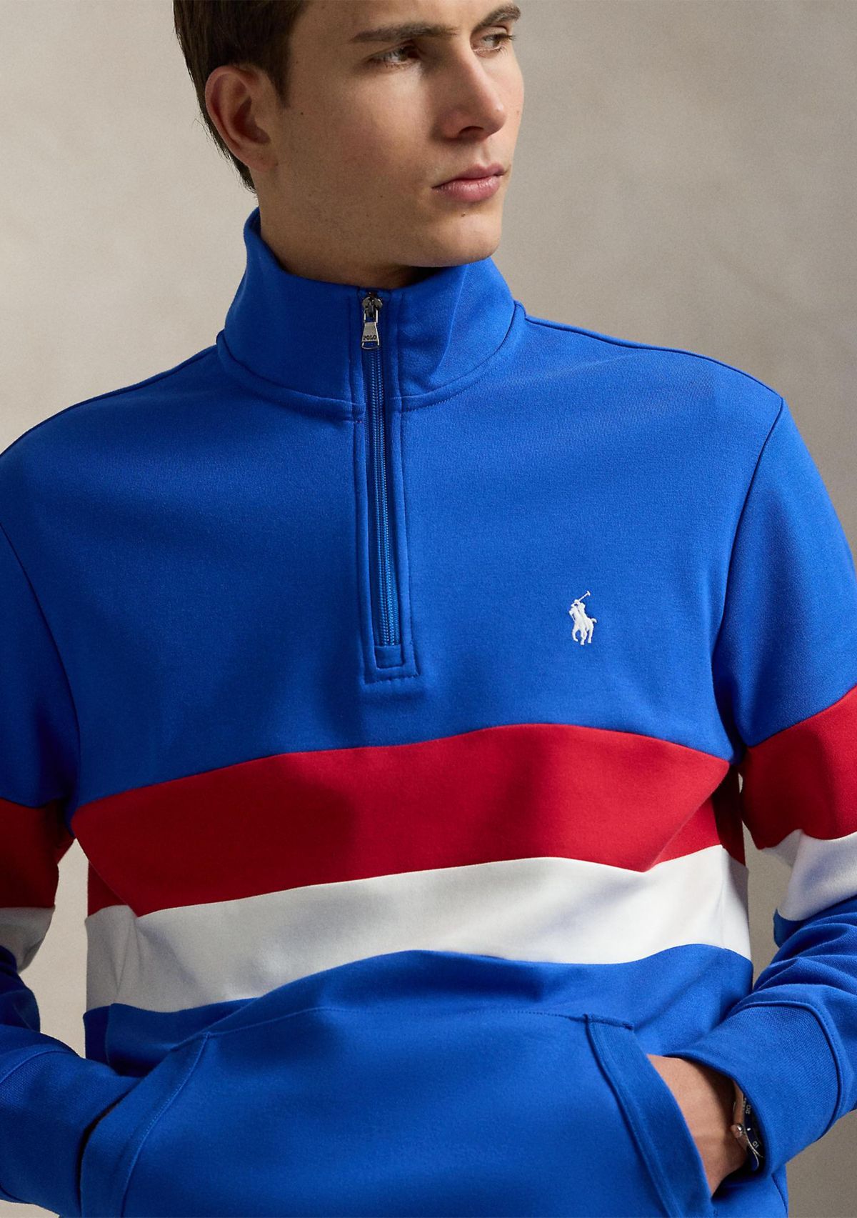 Striped Interlock Quarter-Zip Pullover