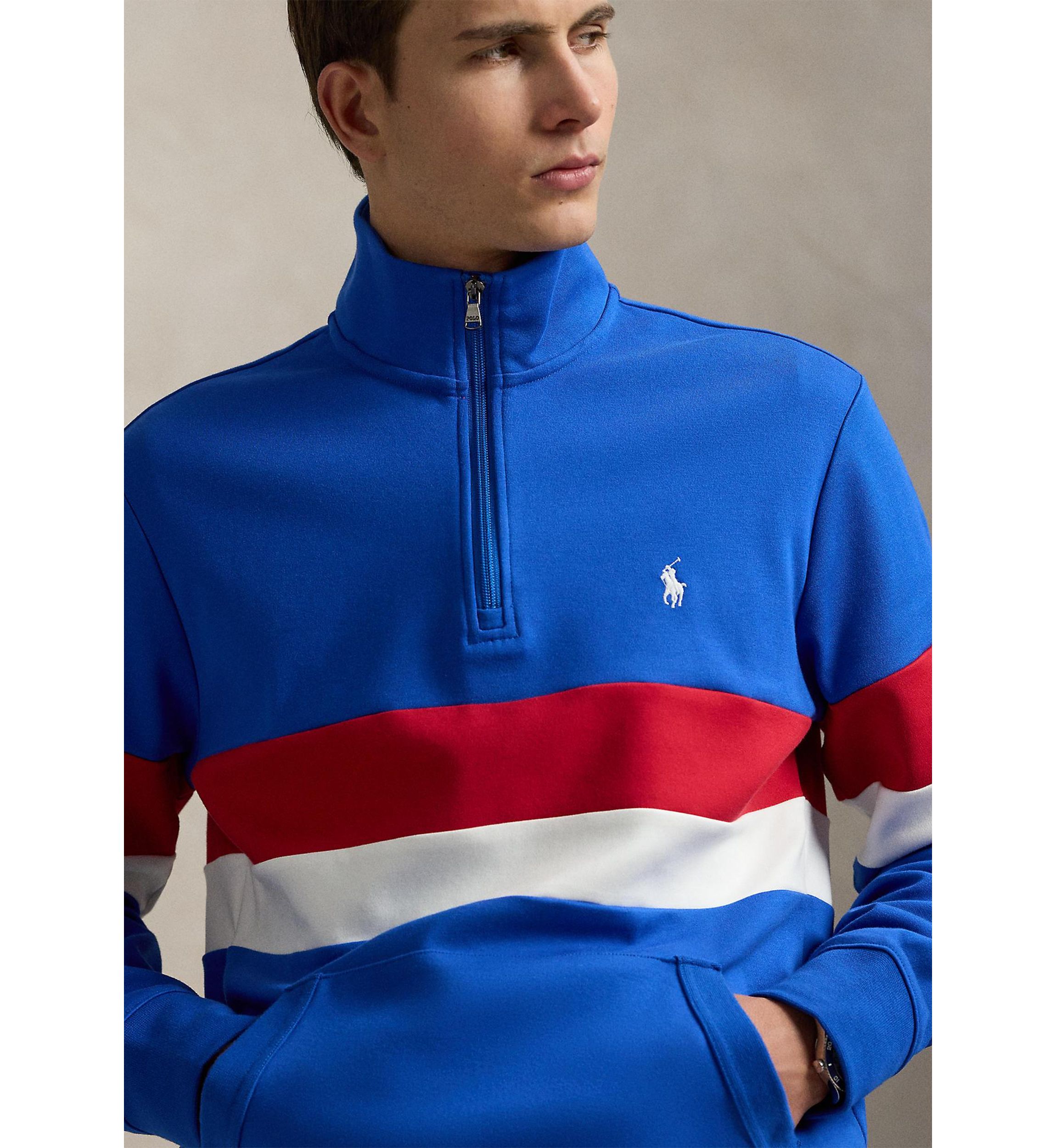 Striped Interlock Quarter-Zip Pullover