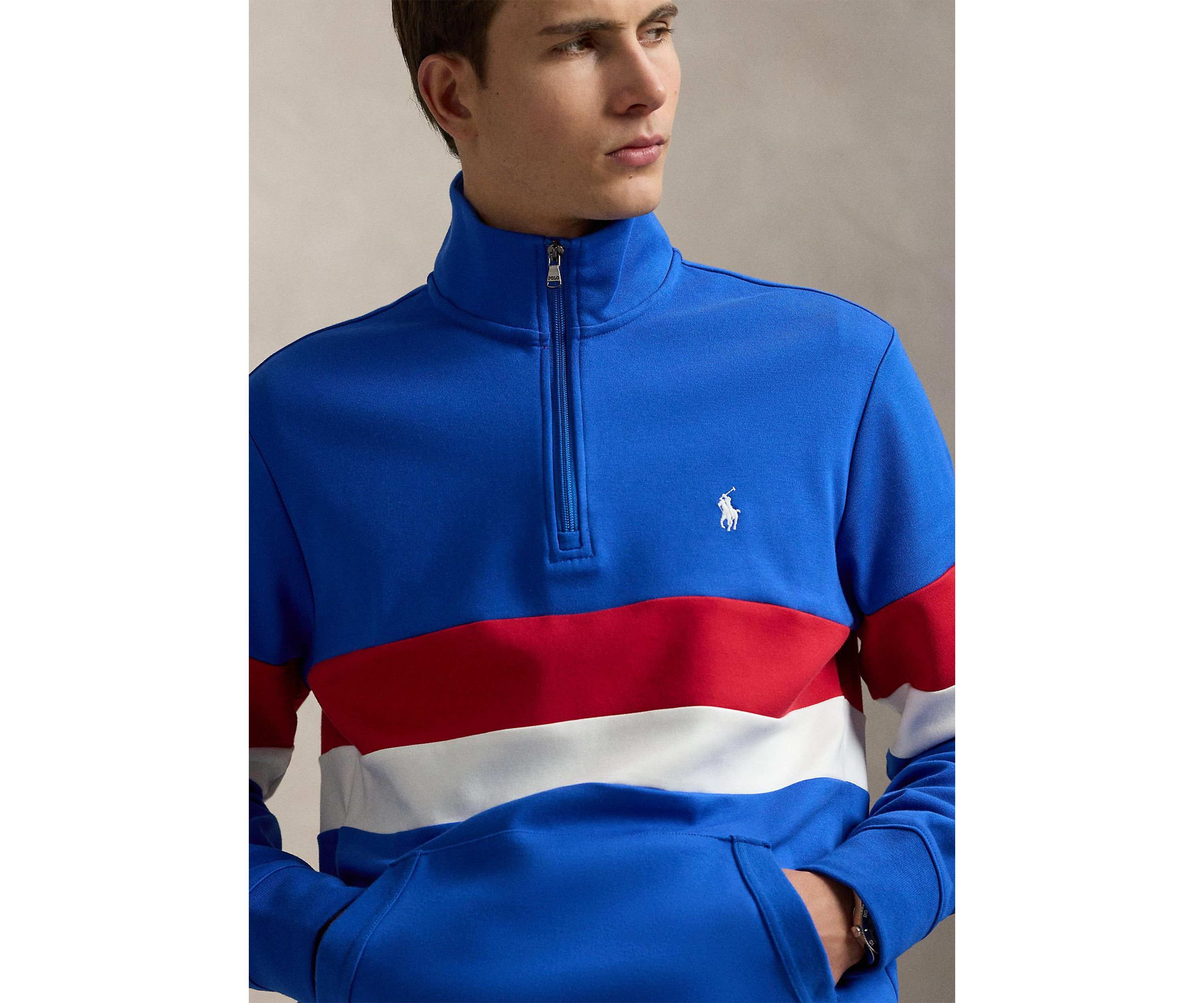 Striped Interlock Quarter-Zip Pullover