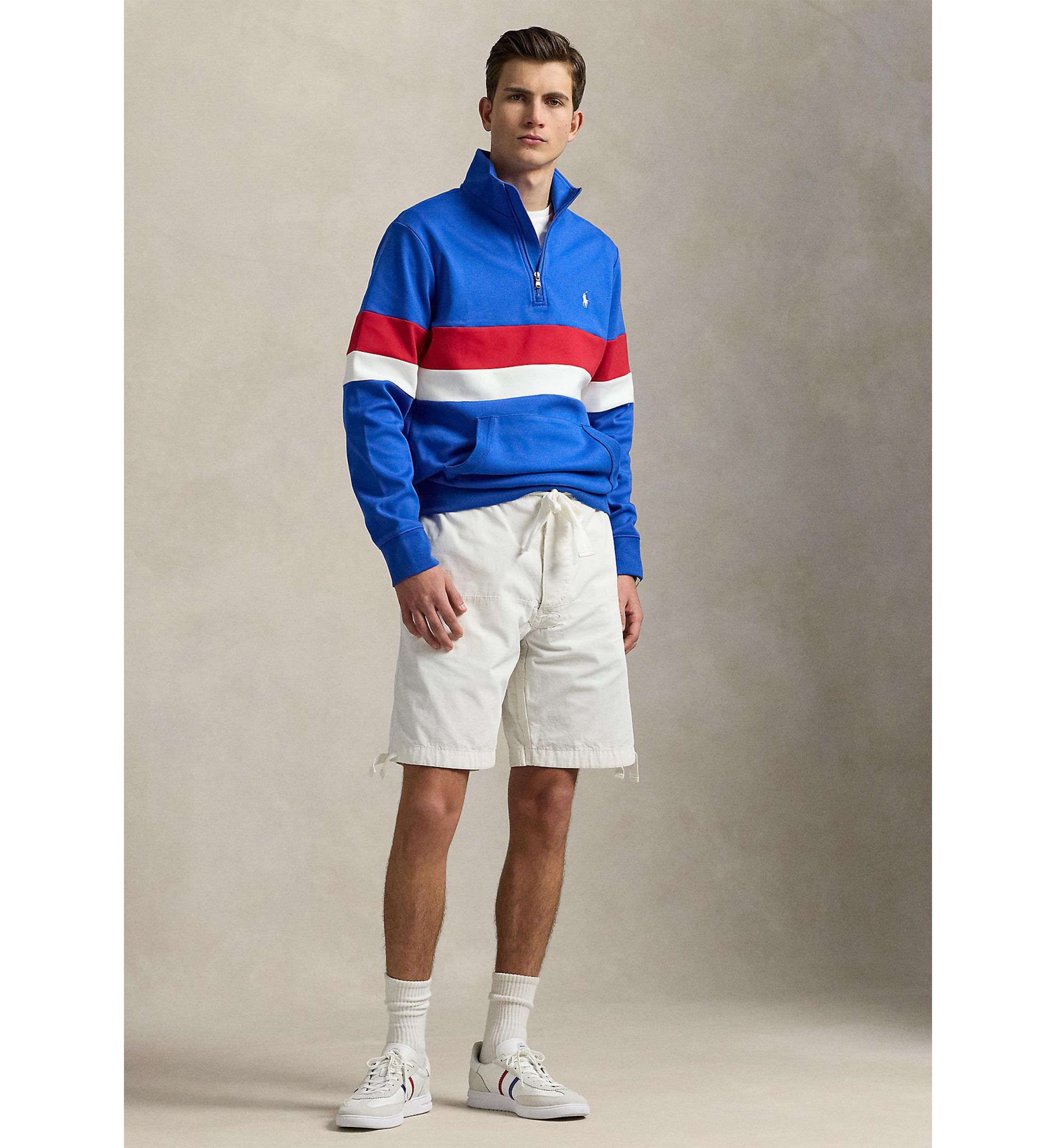 Striped Interlock Quarter-Zip Pullover