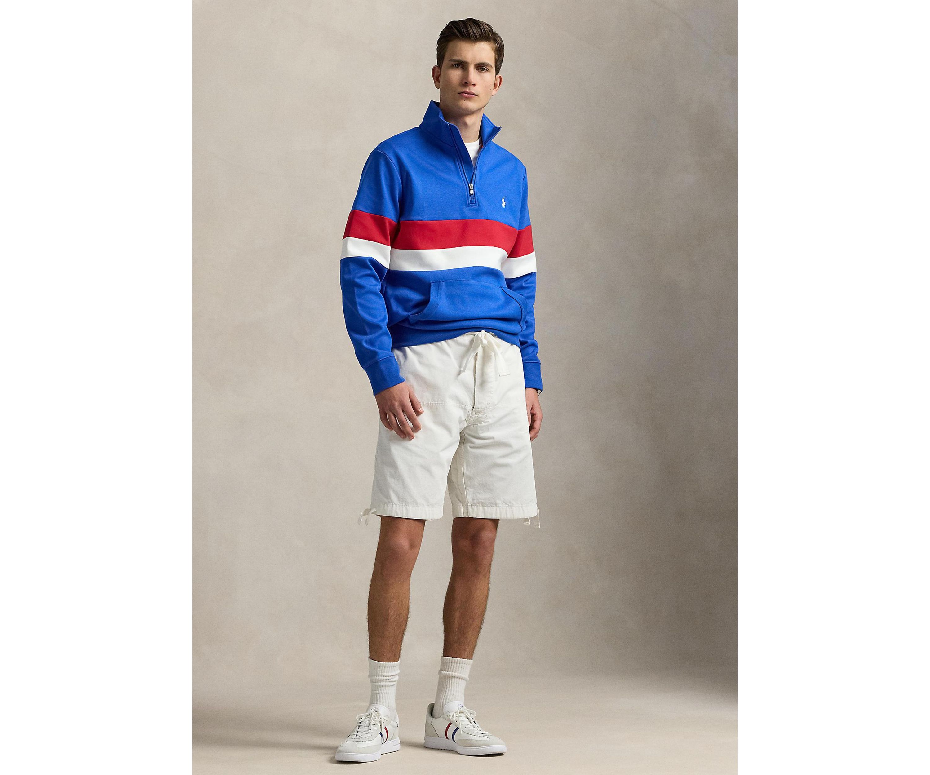 Striped Interlock Quarter-Zip Pullover