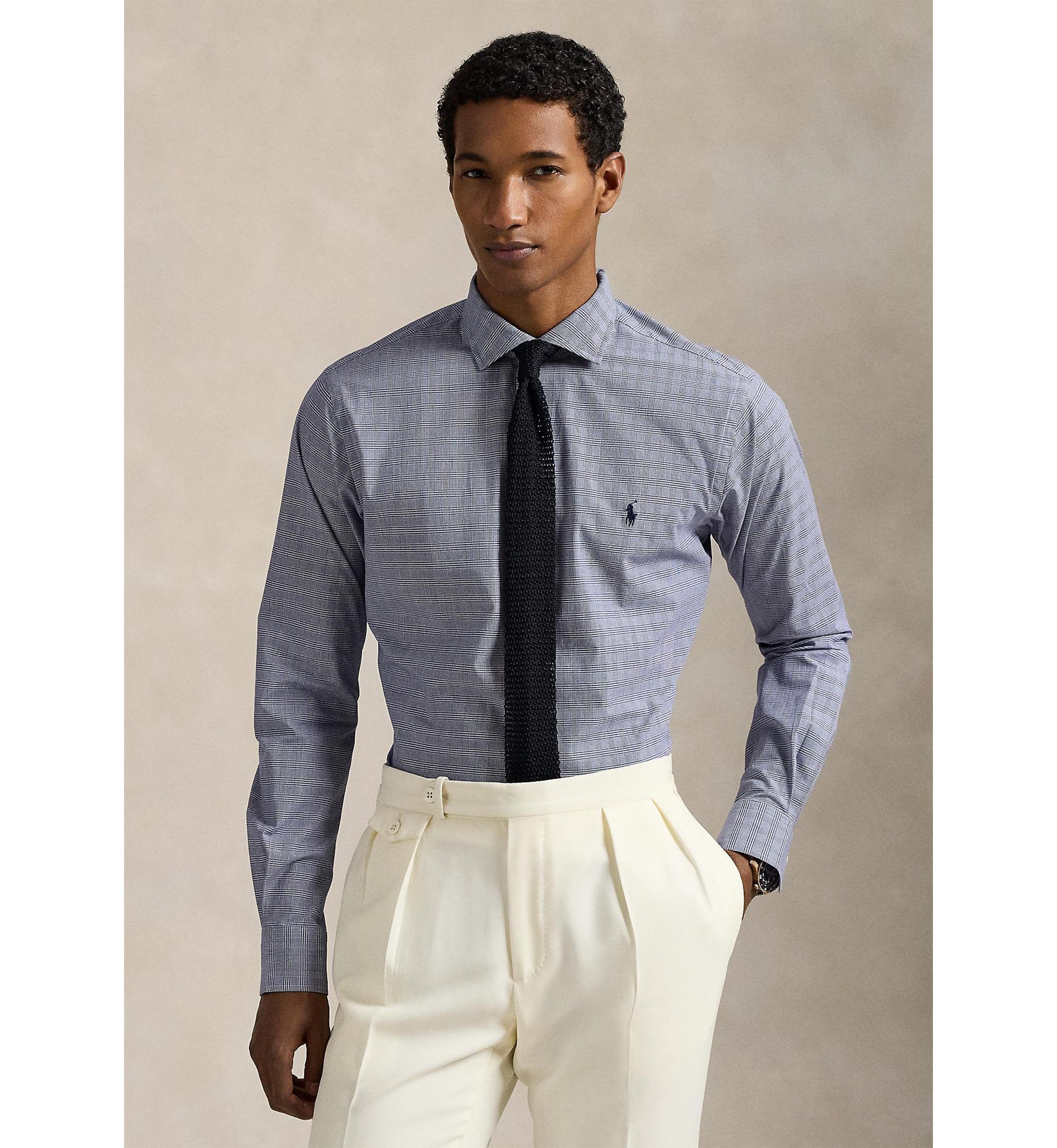 Classic Fit Plaid Stretch Poplin Shirt