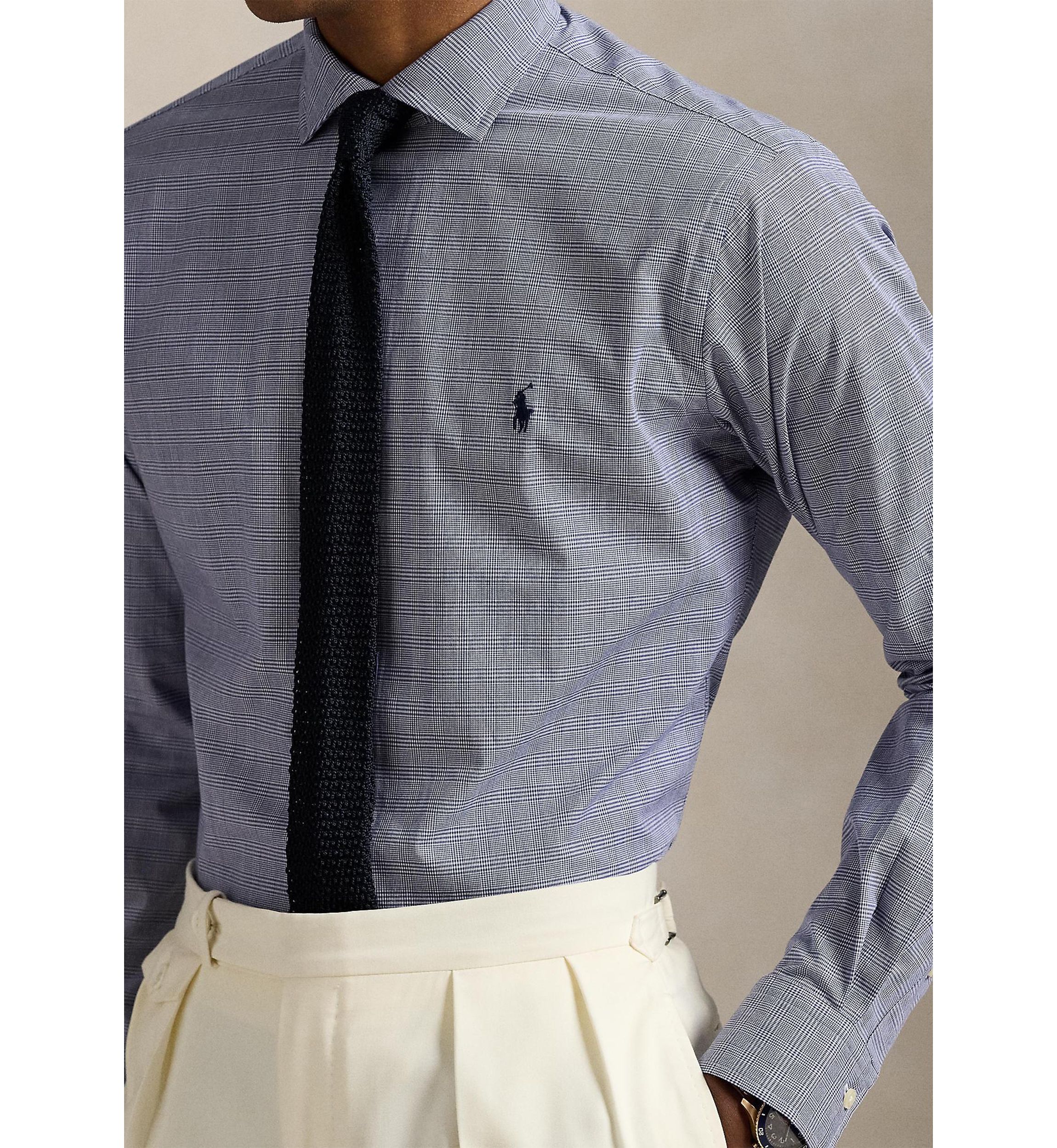 Classic Fit Plaid Stretch Poplin Shirt
