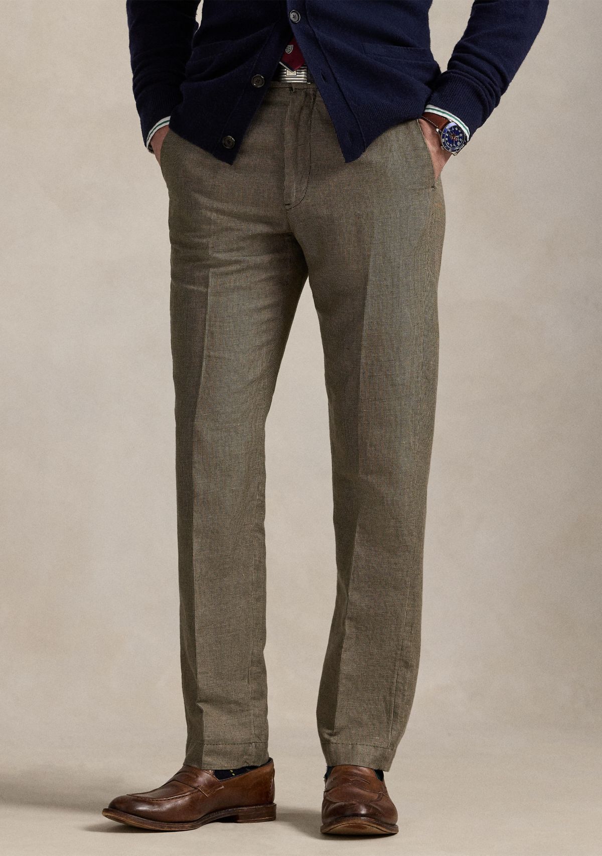 Straight Fit Houndstooth Twill Pants