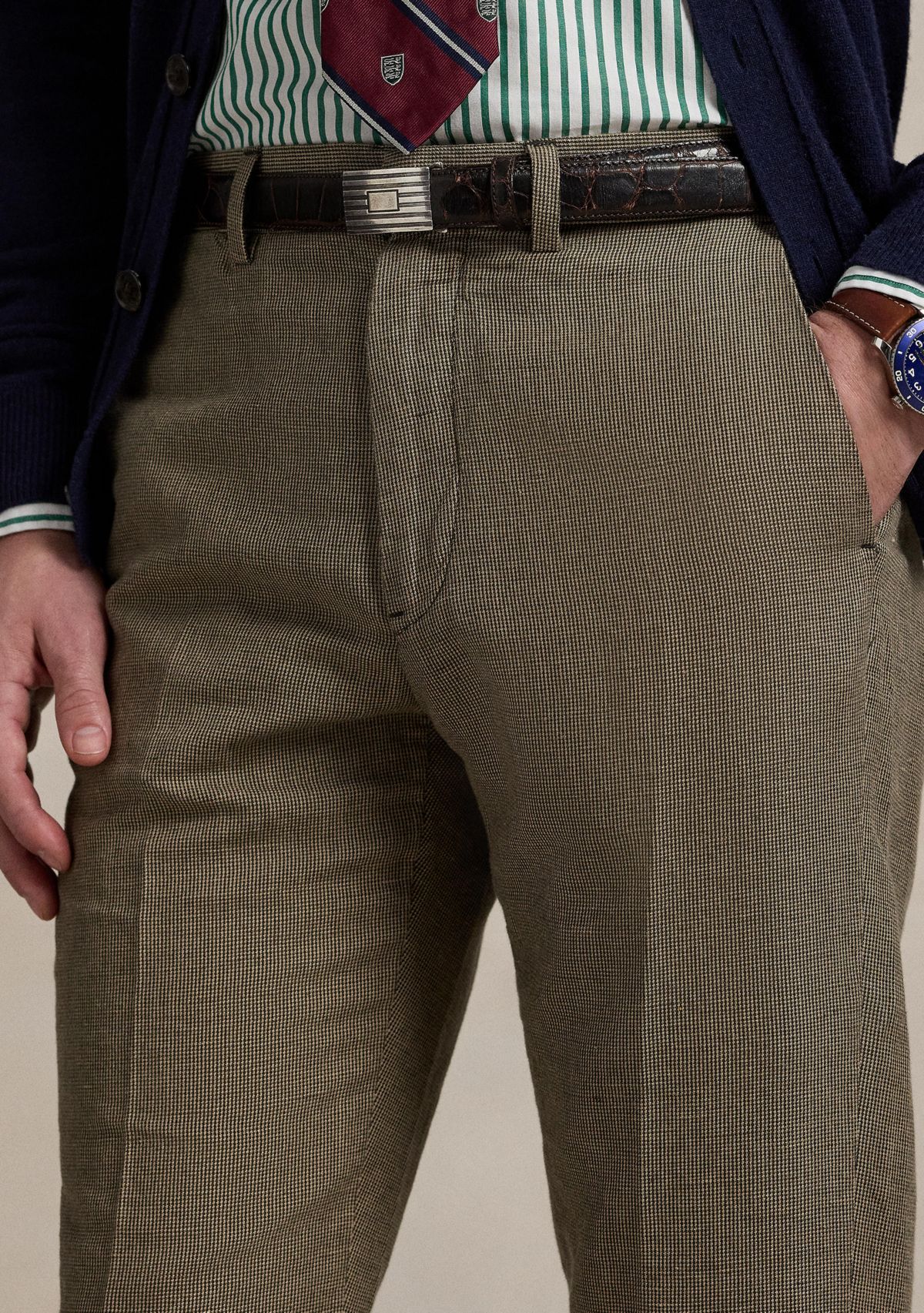 Straight Fit Houndstooth Twill Pants