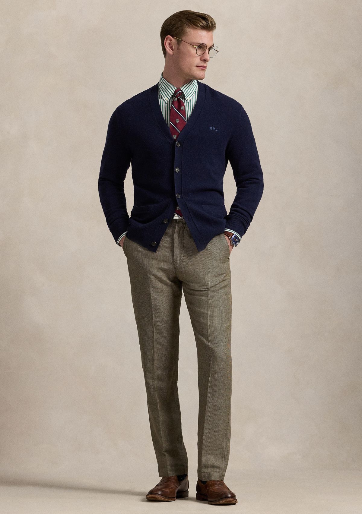 Straight Fit Houndstooth Twill Pants