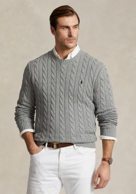 Polo Ralph Lauren Men's Big & Tall Cable-Knit Cotton Sweater, Grey, 3XLT