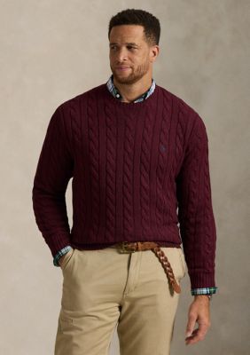 Polo Ralph Lauren Men's Big & Tall Cable-Knit Cotton Sweater, Red, 3XLT