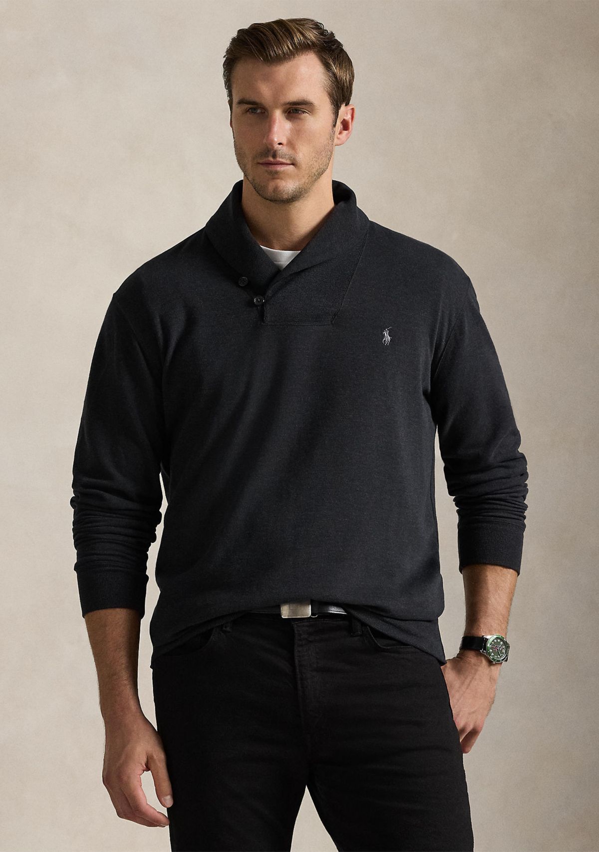 Big & Tall Luxury Jersey Shawl-Collar Pullover