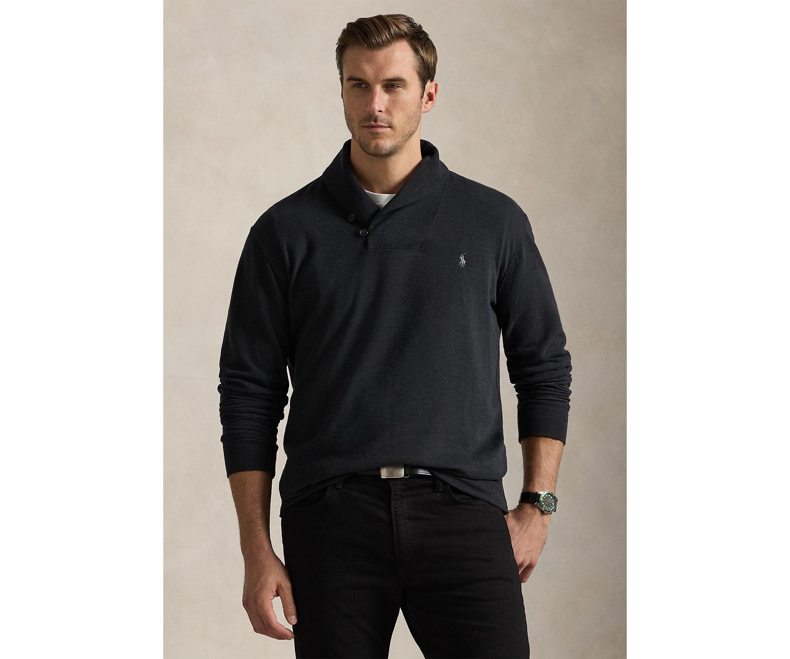 Big & Tall Luxury Jersey Shawl-Collar Pullover