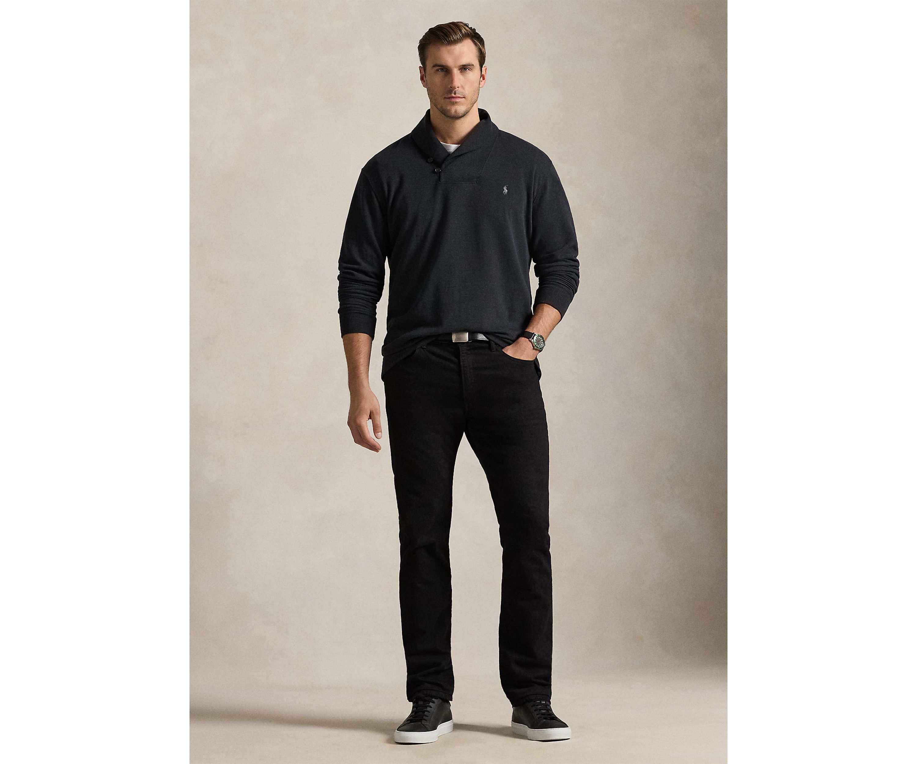Big & Tall Luxury Jersey Shawl-Collar Pullover