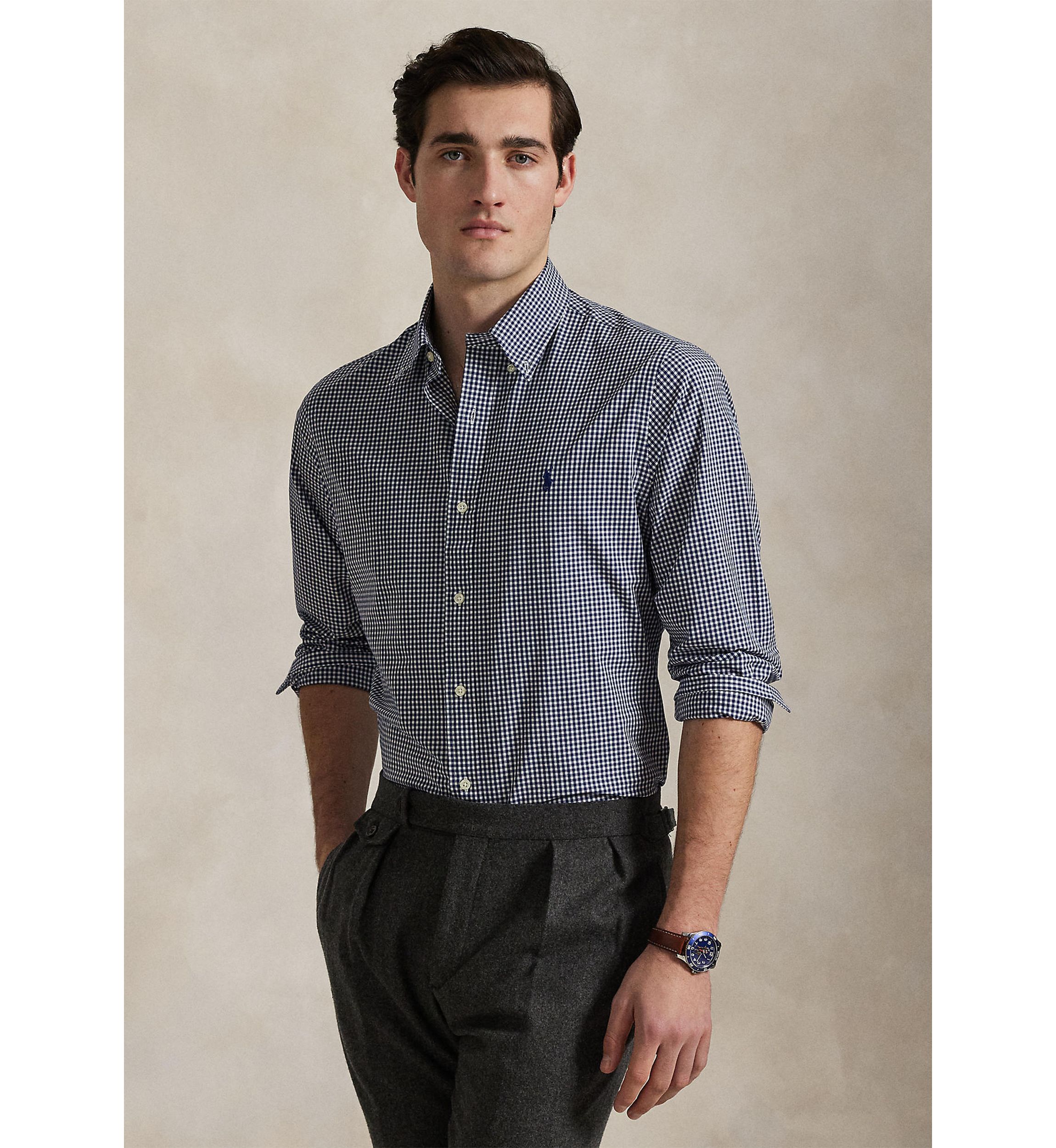 Classic Fit Gingham Stretch Poplin Shirt
