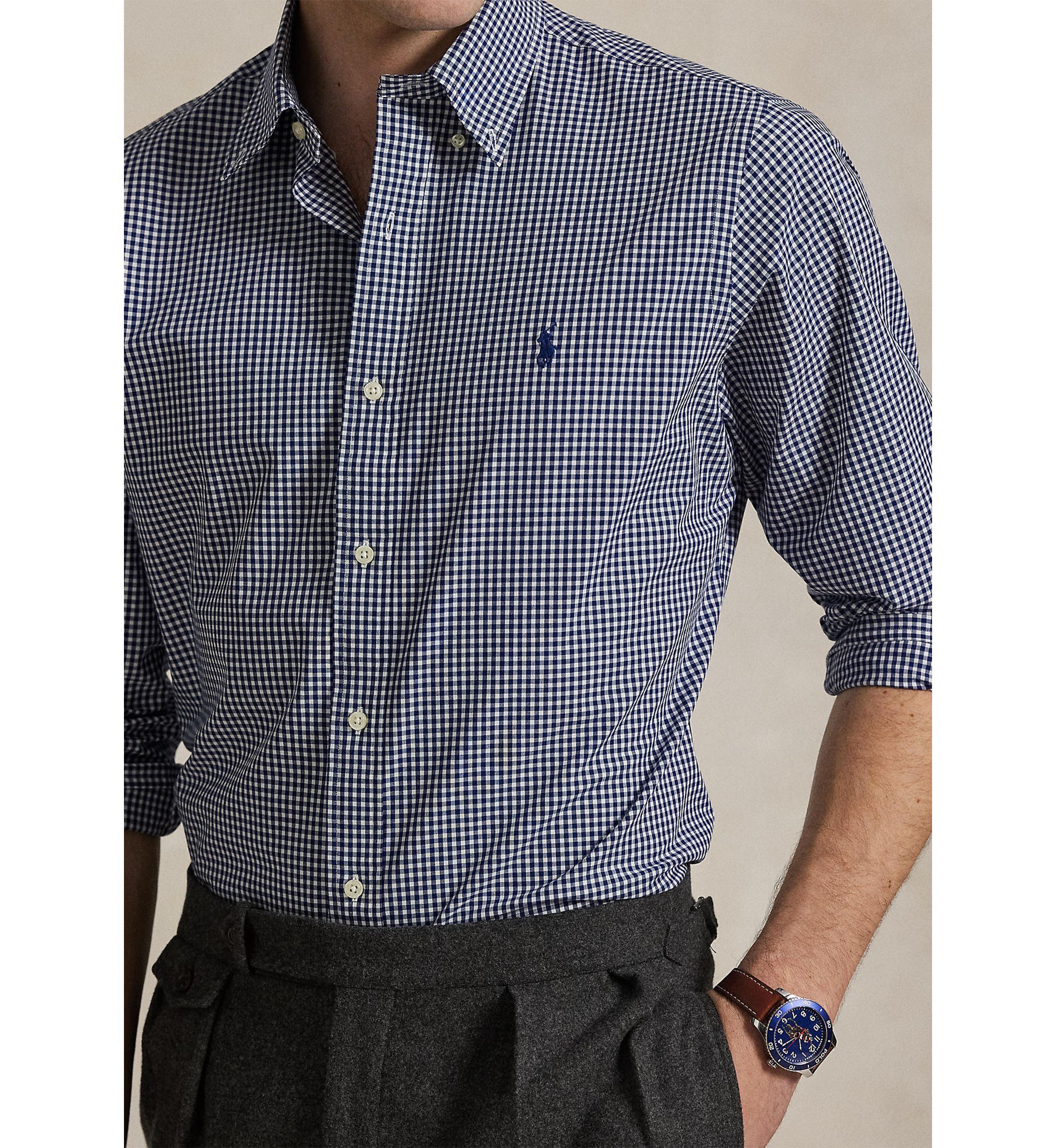 Classic Fit Gingham Stretch Poplin Shirt