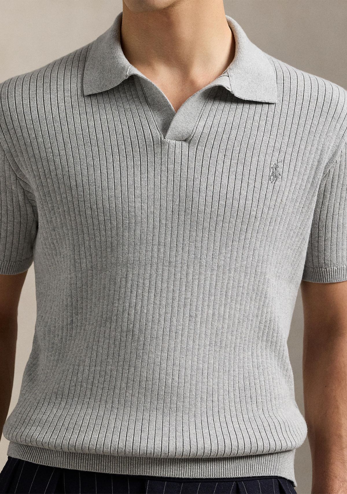 Rib-Knit Cotton Polo-Collar Sweater