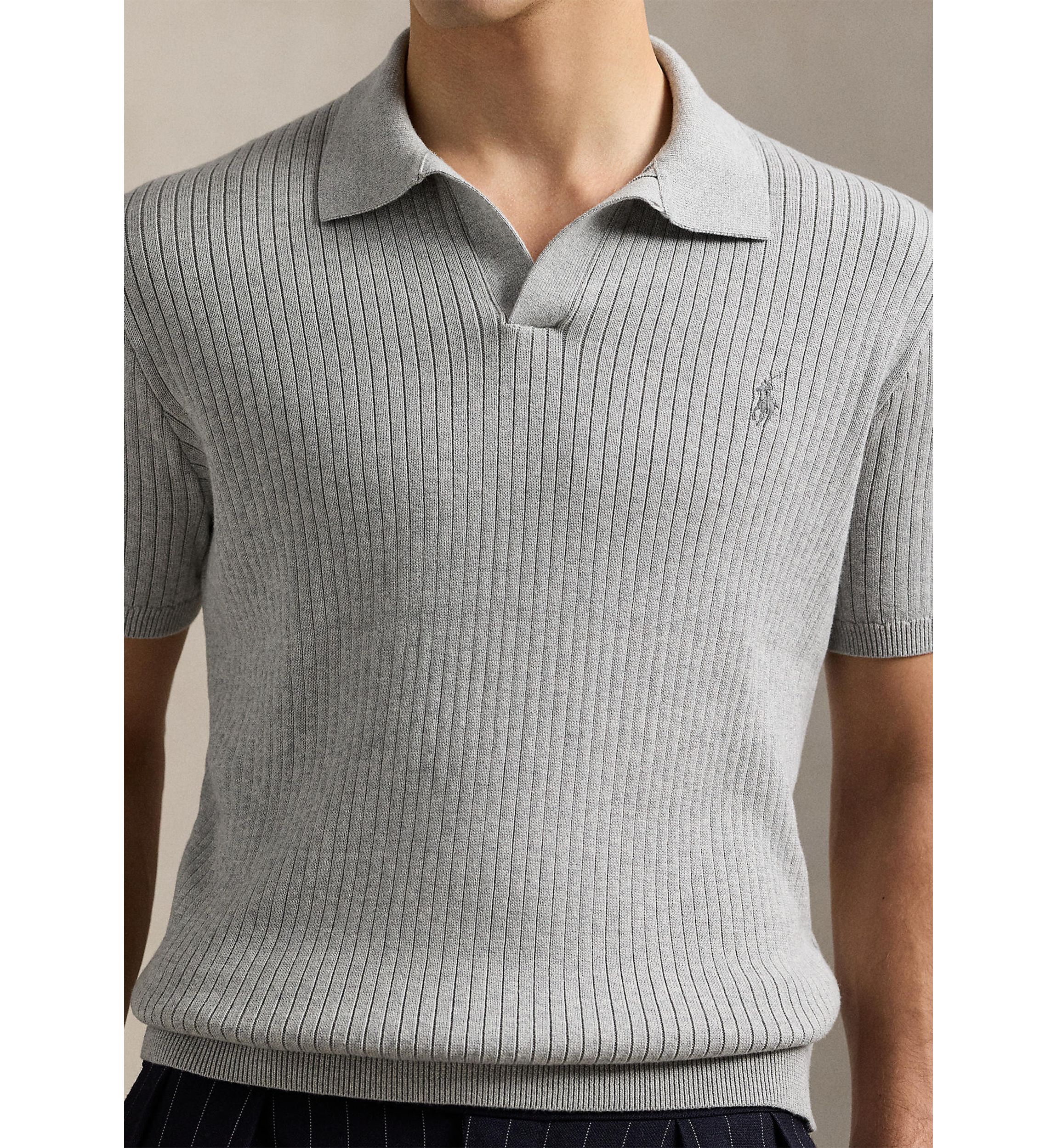 Rib-Knit Cotton Polo-Collar Sweater