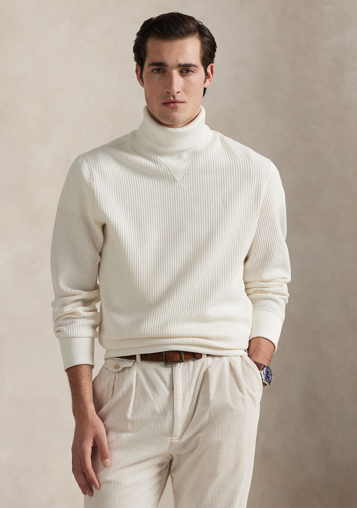 Waffle-Knit Fleece Turtleneck