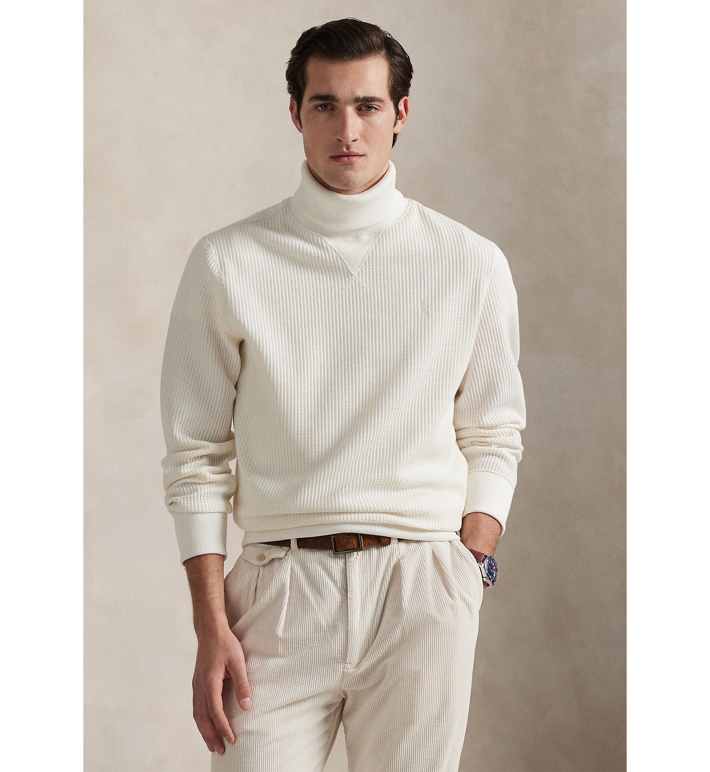 Waffle-Knit Fleece Turtleneck