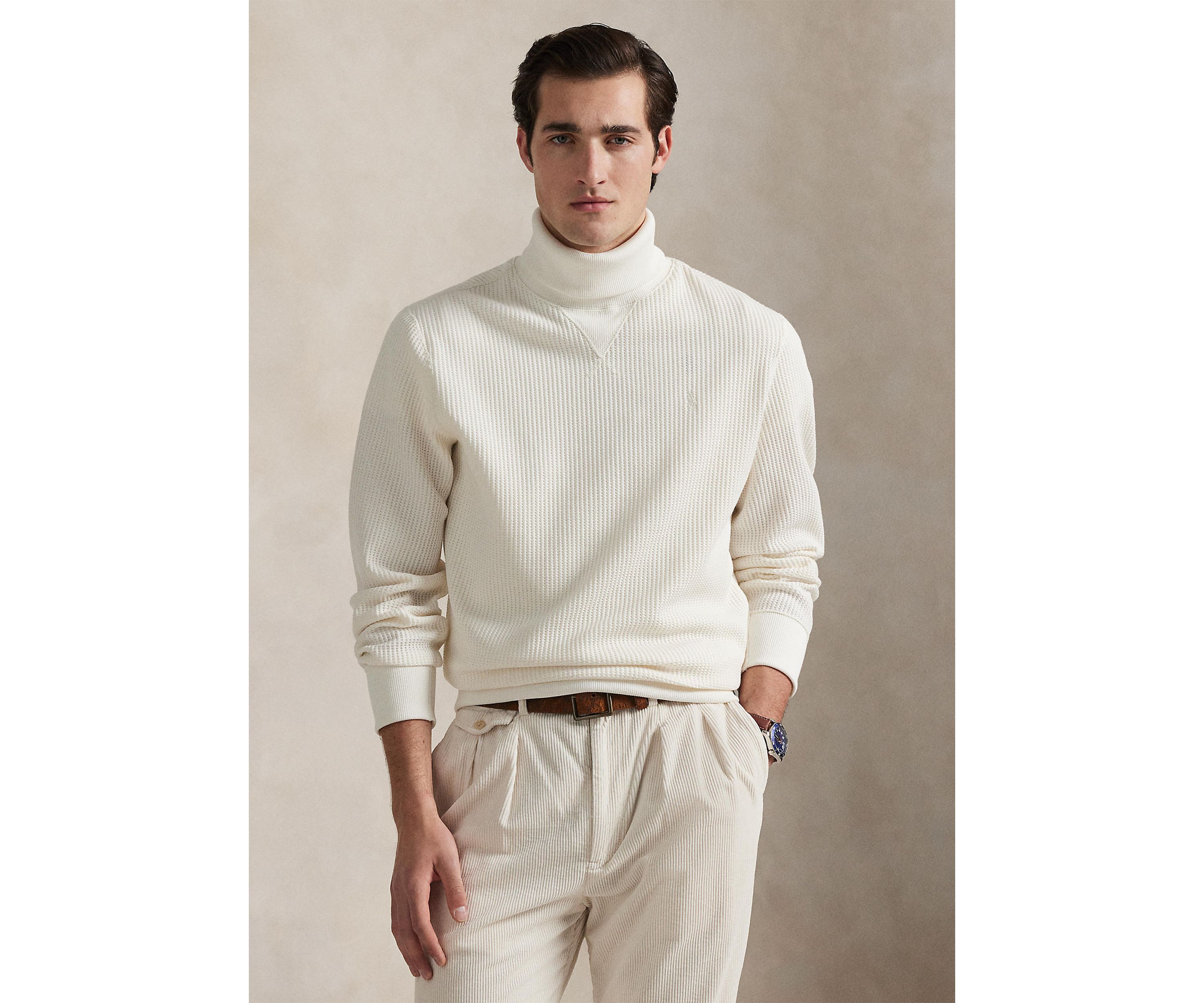 Waffle-Knit Fleece Turtleneck