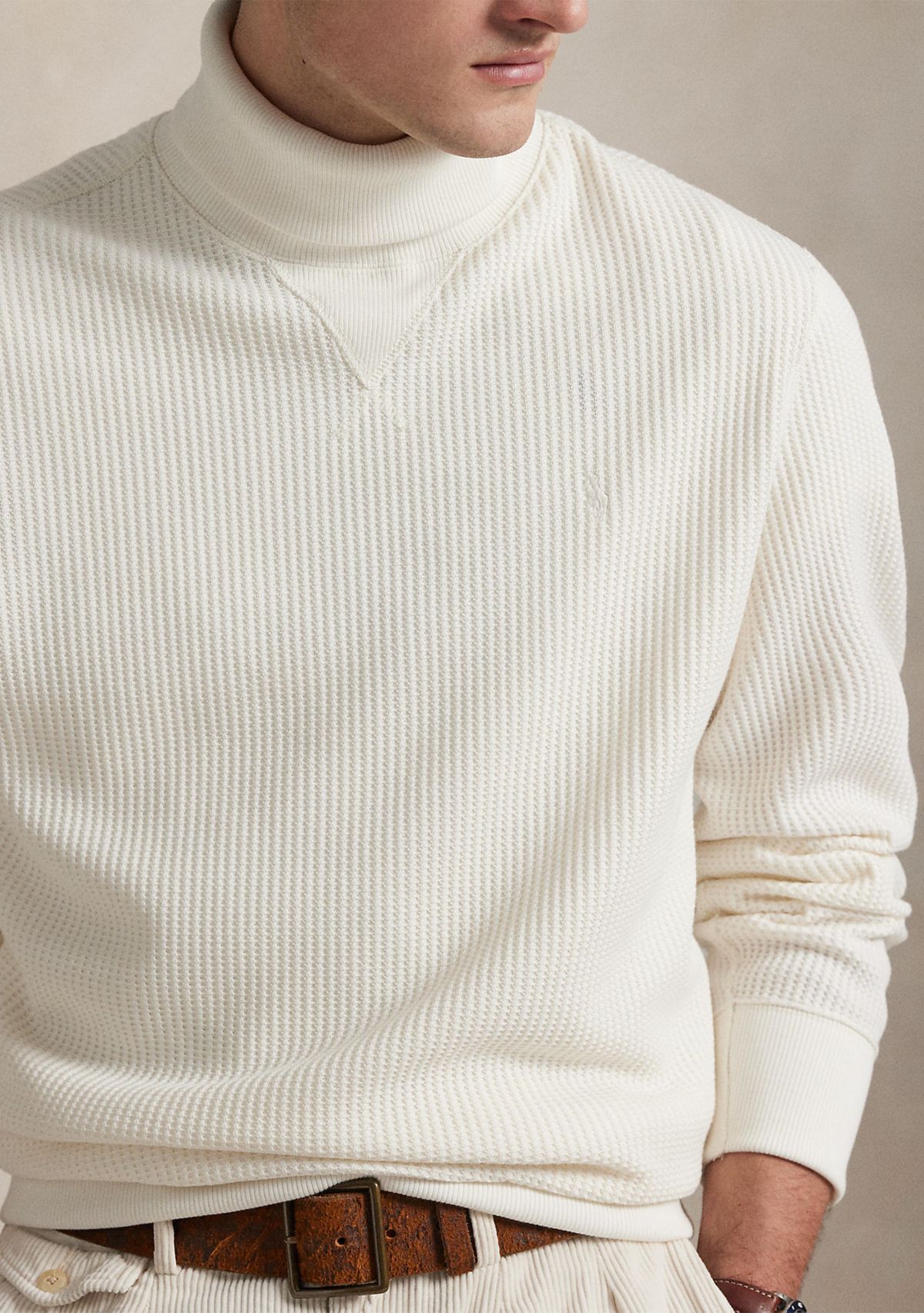 Waffle-Knit Fleece Turtleneck