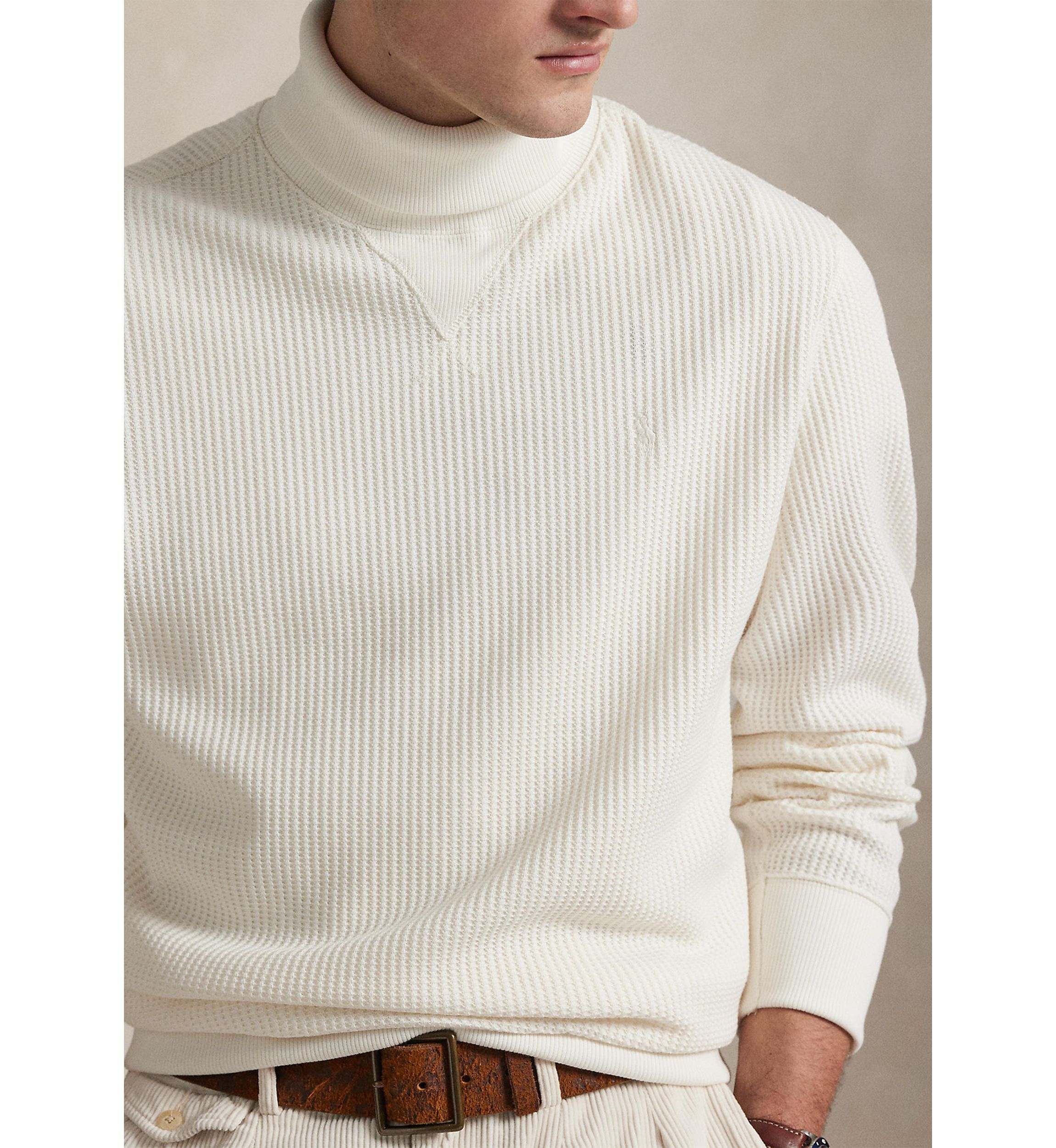 Waffle-Knit Fleece Turtleneck