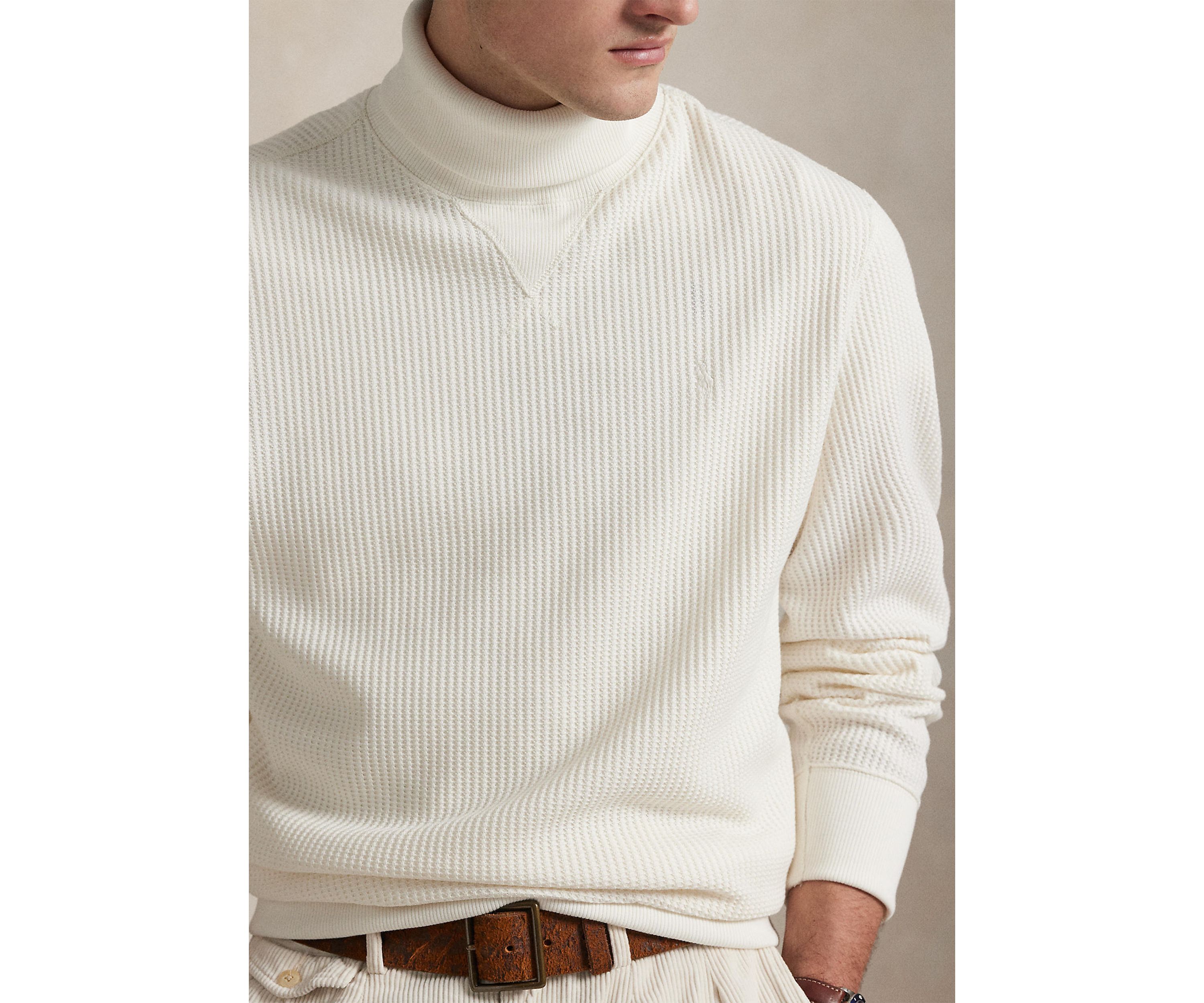 Waffle-Knit Fleece Turtleneck