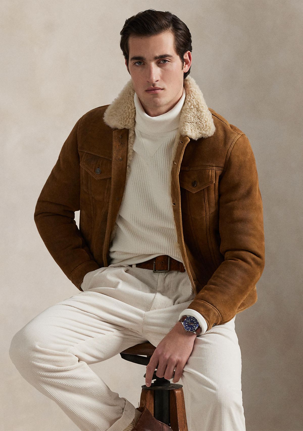 Waffle-Knit Fleece Turtleneck