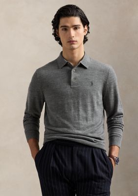Polo Ralph Lauren Wool Polo-Collar Sweater, Grey, 2XL