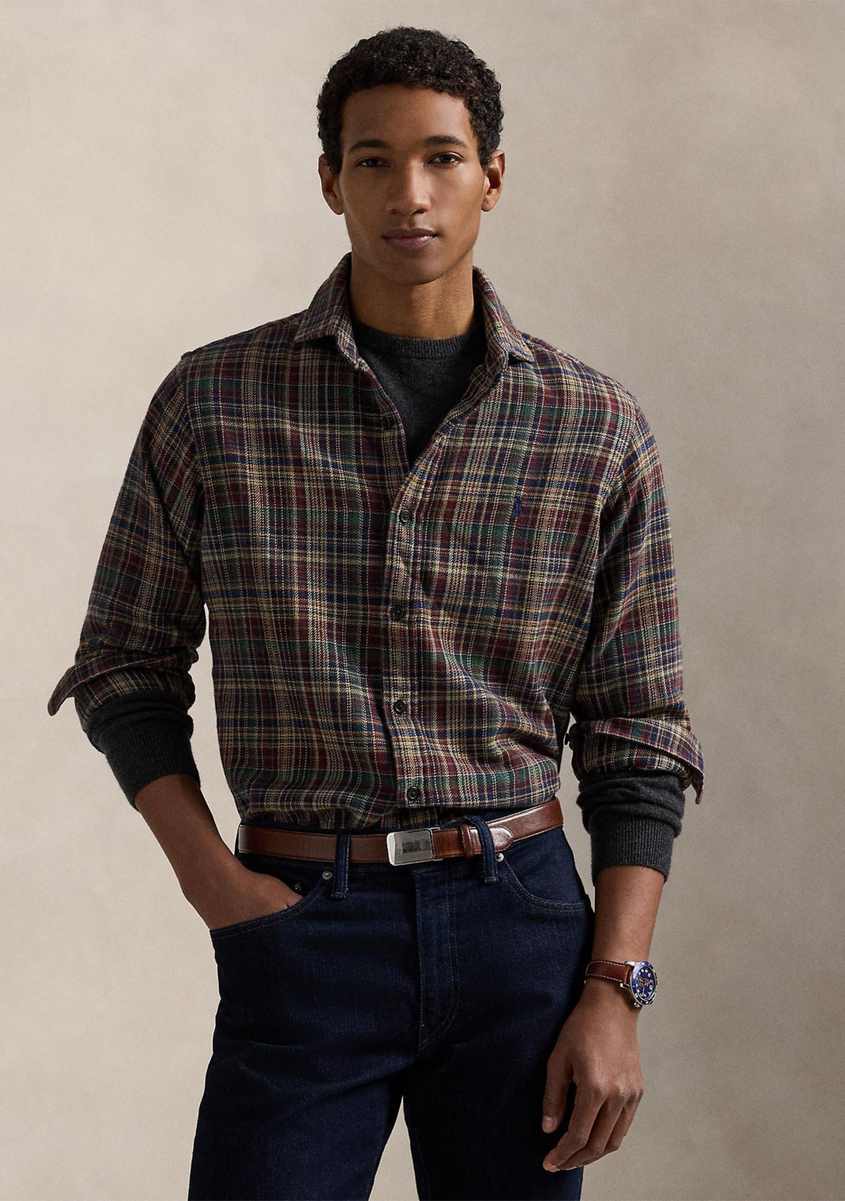 Classic Fit Plaid Brushed Flannel Shirt