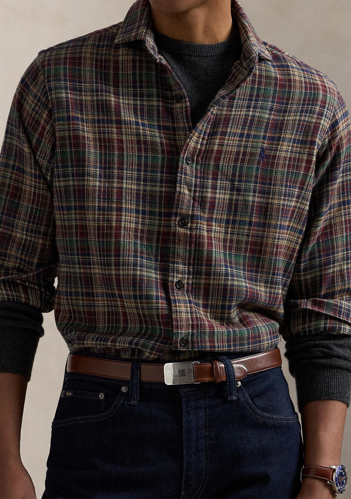 Classic Fit Plaid Brushed Flannel Shirt