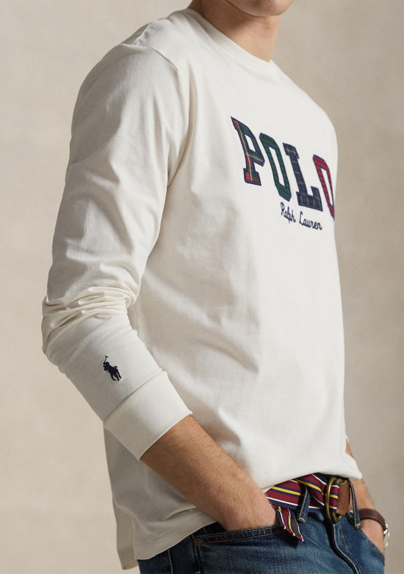 Mens Classic Fit Plaid-Logo Jersey T-Shirt