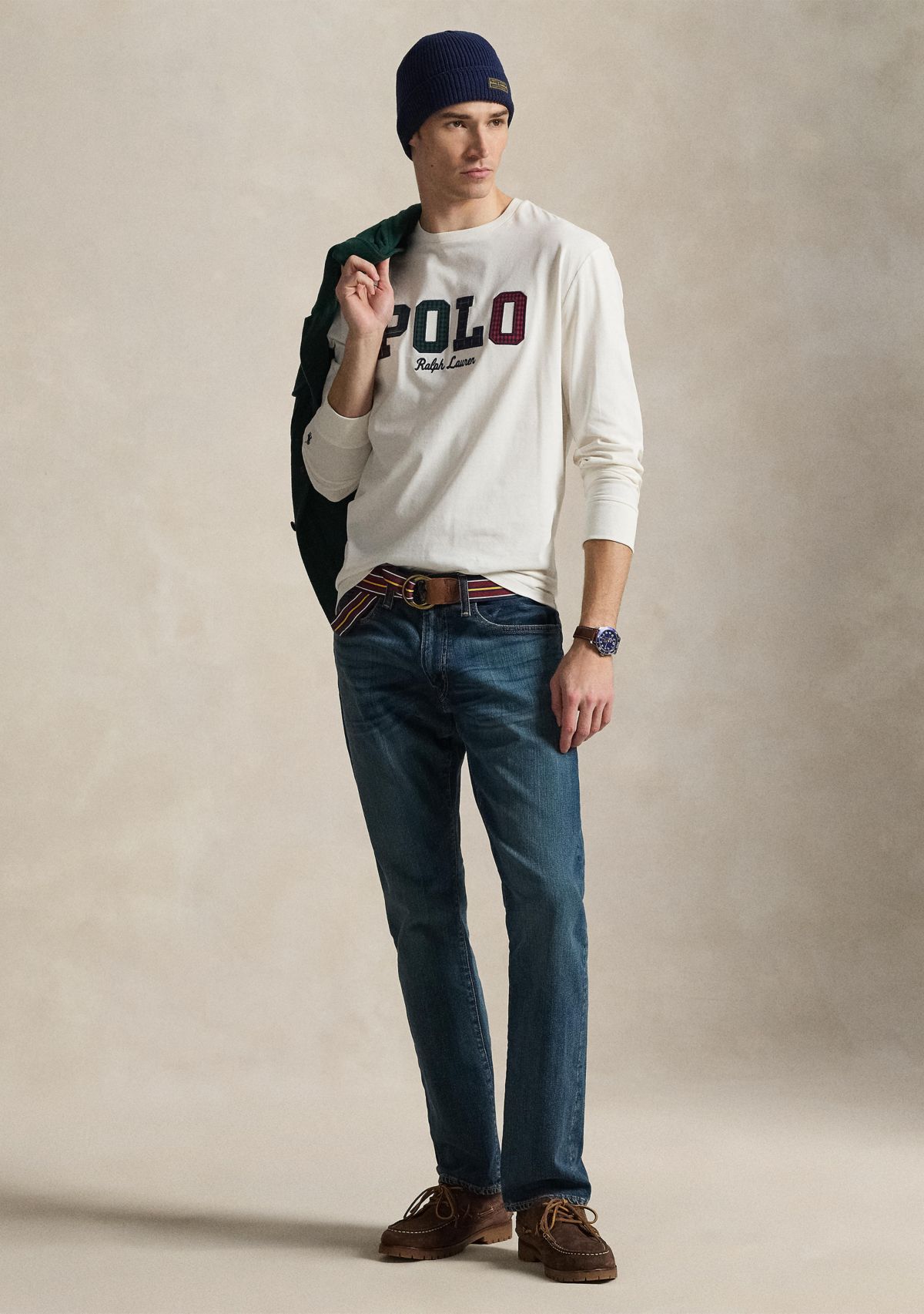 Mens Classic Fit Plaid-Logo Jersey T-Shirt