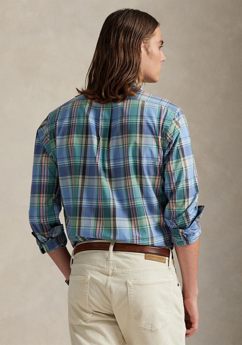 ralph lauren plaid dress shirt Polo Ralph Lauren Men's Regent Classic Fit Checked Poplin Dress Shirt - 7176A Blue White