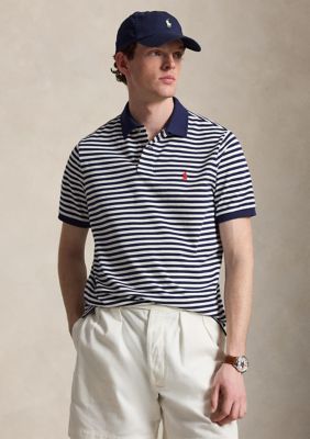 Polo Ralph Lauren Men's Classic Fit Striped Mesh Polo Shirt, Navy Blue, 2XL