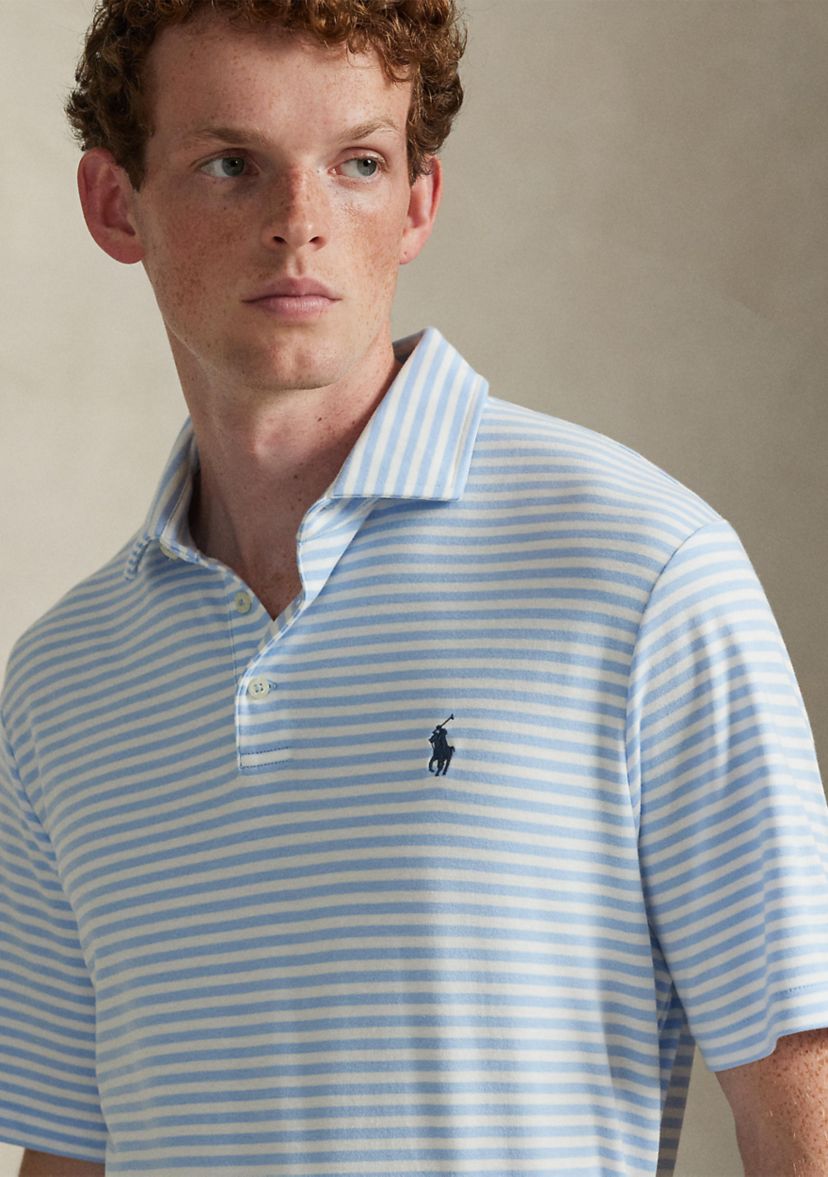 Mens Classic Striped Soft Cotton Polo Shirt