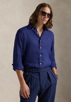 Polo Ralph Lauren Men's Classic Fit Linen Shirt, Navy Blue, 2XL