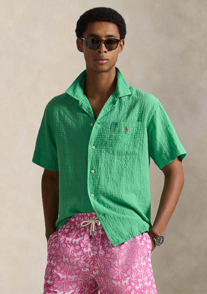 【グリーン系（35）】Seersucker SS Polo Polo Ralph Lauren Classic Fit Linen-Blend Seersucker Shirt | Belk