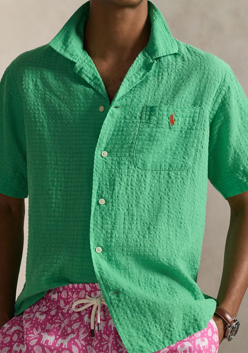 【グリーン系（35）】Seersucker SS Polo Polo Ralph Lauren Classic Fit Linen-Blend Seersucker Shirt | Belk