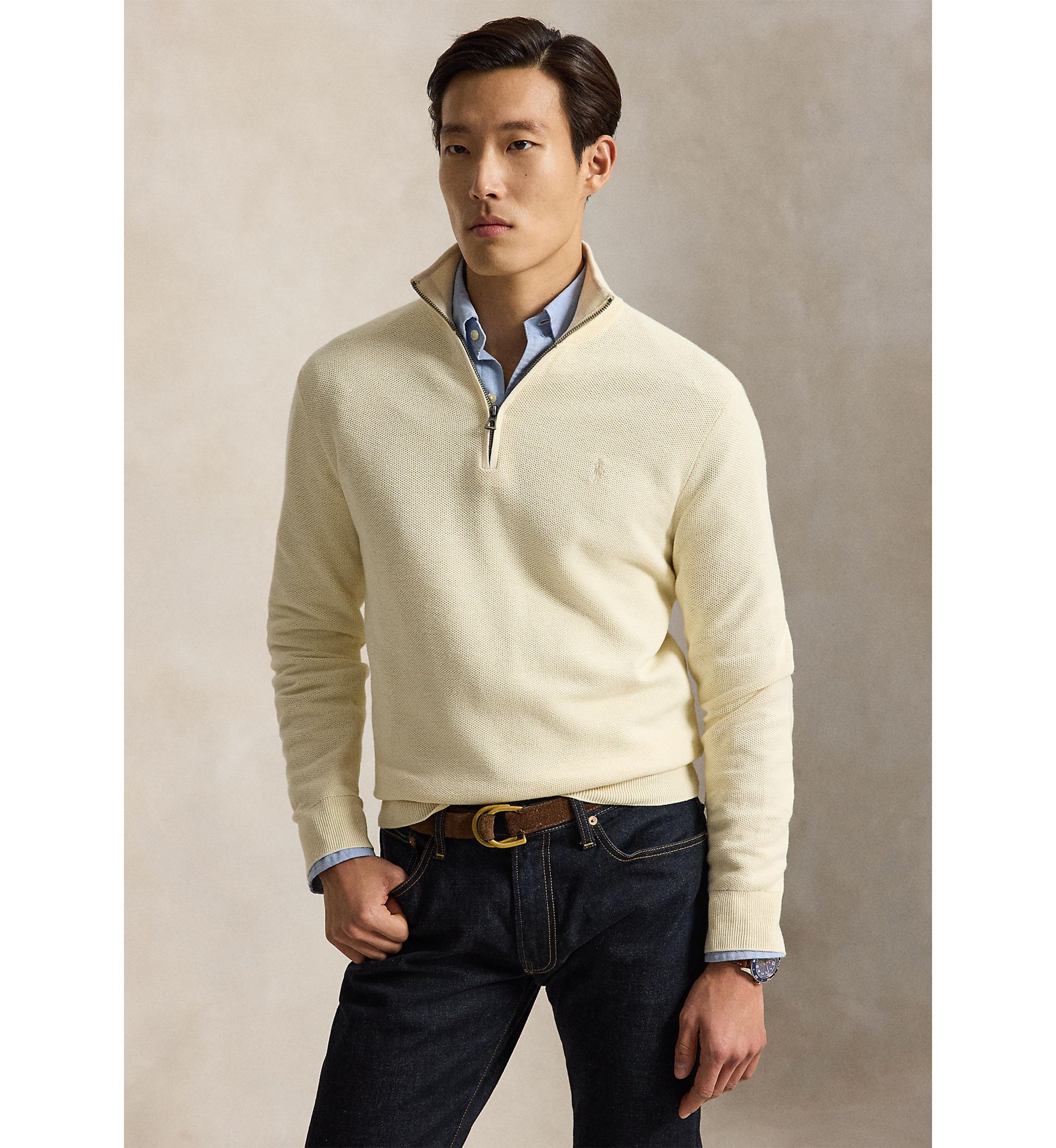 Polo Ralph Lauren Mesh-Knit Cotton Quarter-Zip Sweater | Belk