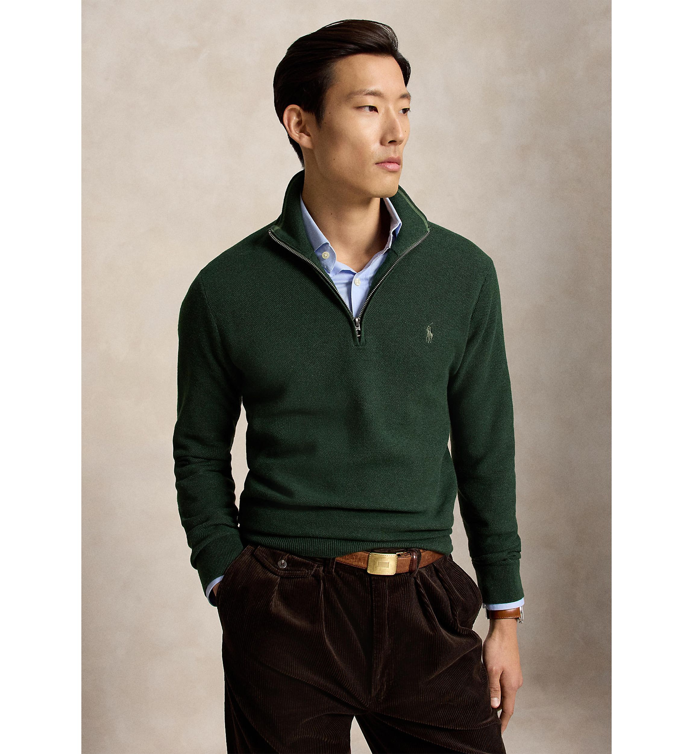 Polo Ralph Lauren Mesh-Knit Cotton Quarter-Zip Sweater | Belk