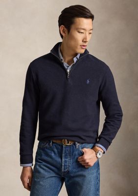 Polo Ralph Lauren Men's Mesh-Knit Cotton Quarter-Zip Sweater, Navy Blue, 2XL