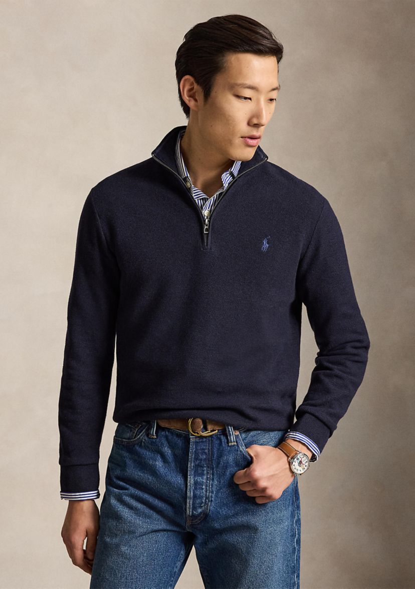 Polo Ralph Lauren Mesh-Knit Cotton Quarter-Zip Sweater | Belk