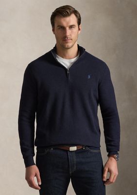 Polo Ralph Lauren Men's Big & Tall Mesh-Knit Cotton Quarter-Zip Sweater, Navy Blue, XL Tall