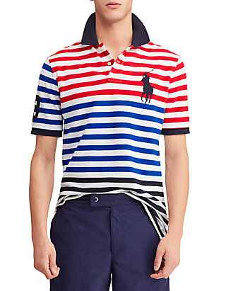 Classic Fit Striped Mesh Polo