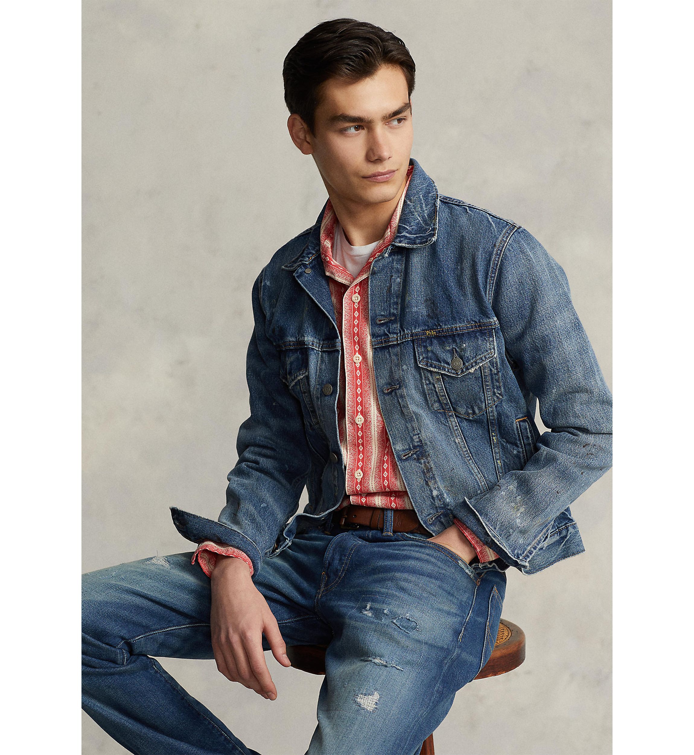 Paint-Splatter Denim Trucker Jacket