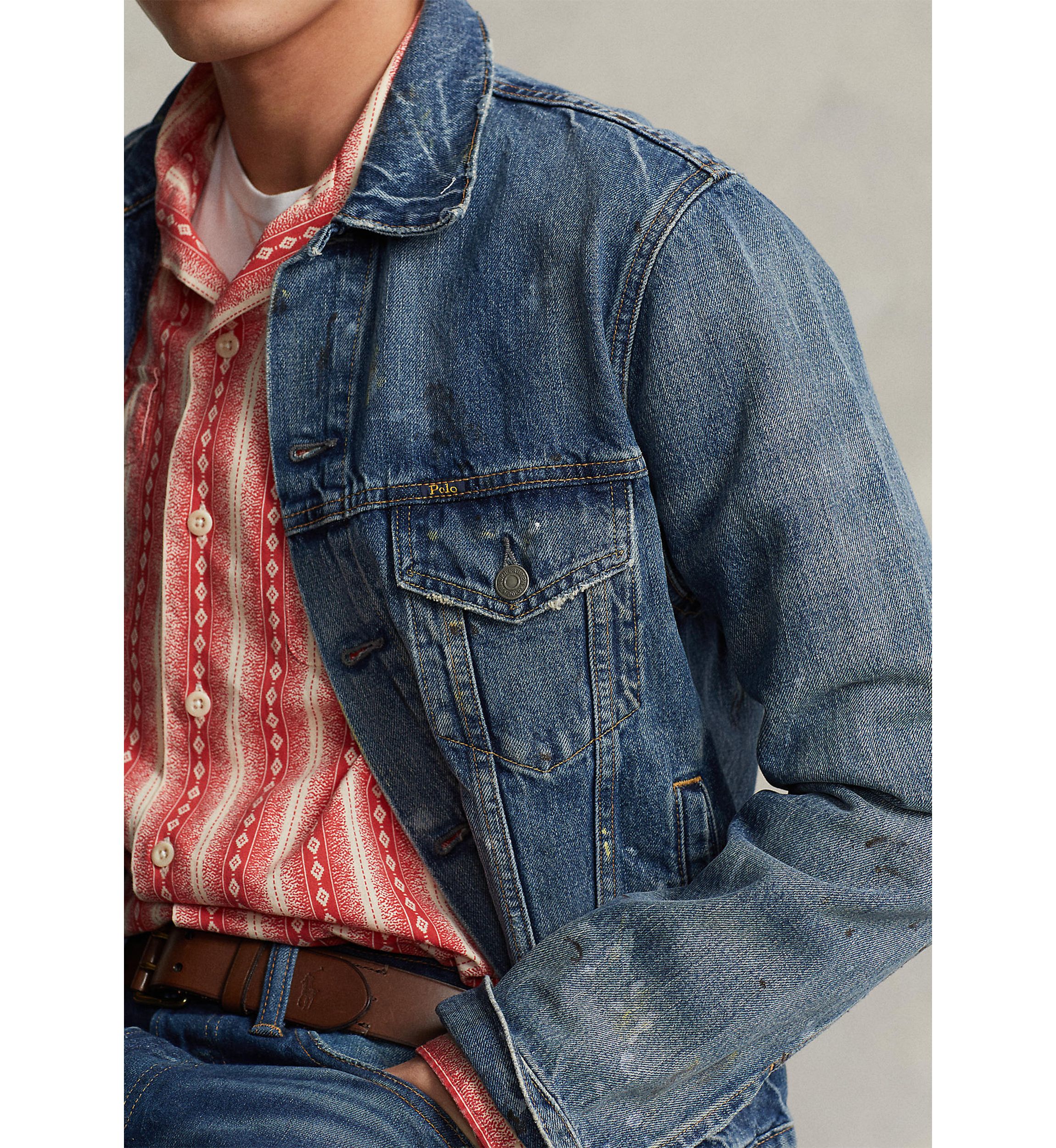 Paint-Splatter Denim Trucker Jacket