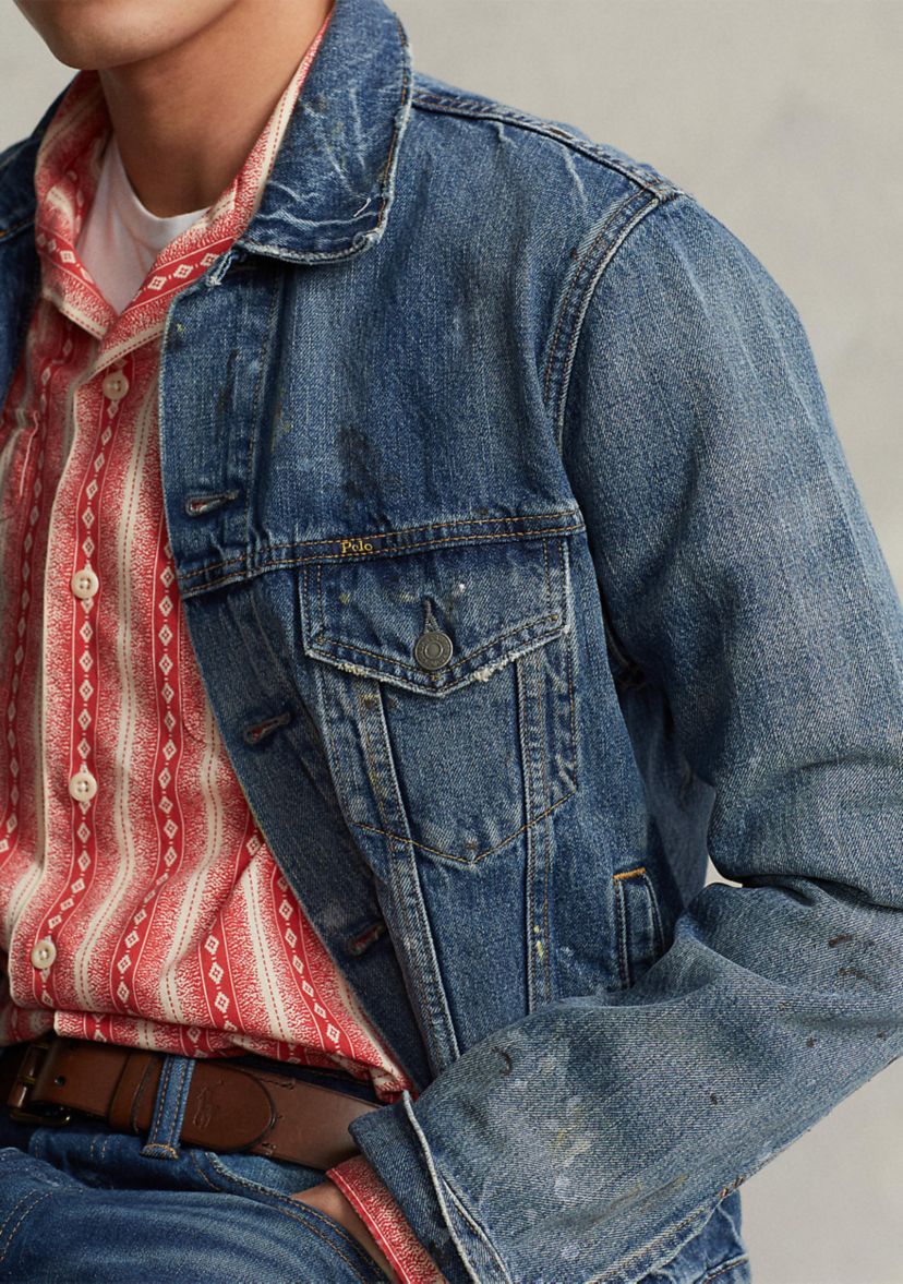 Paint-Splatter Denim Trucker Jacket