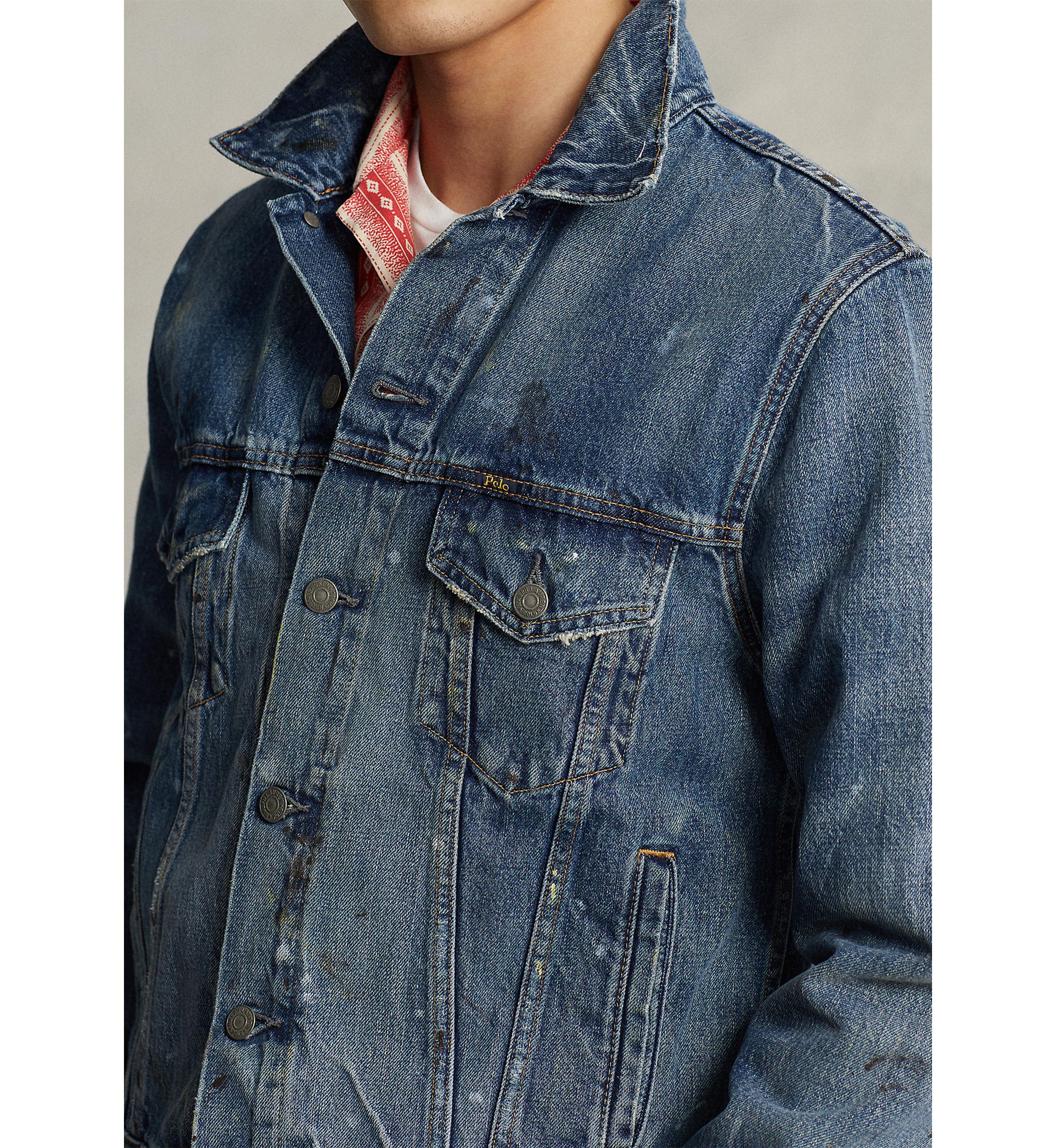 Paint-Splatter Denim Trucker Jacket