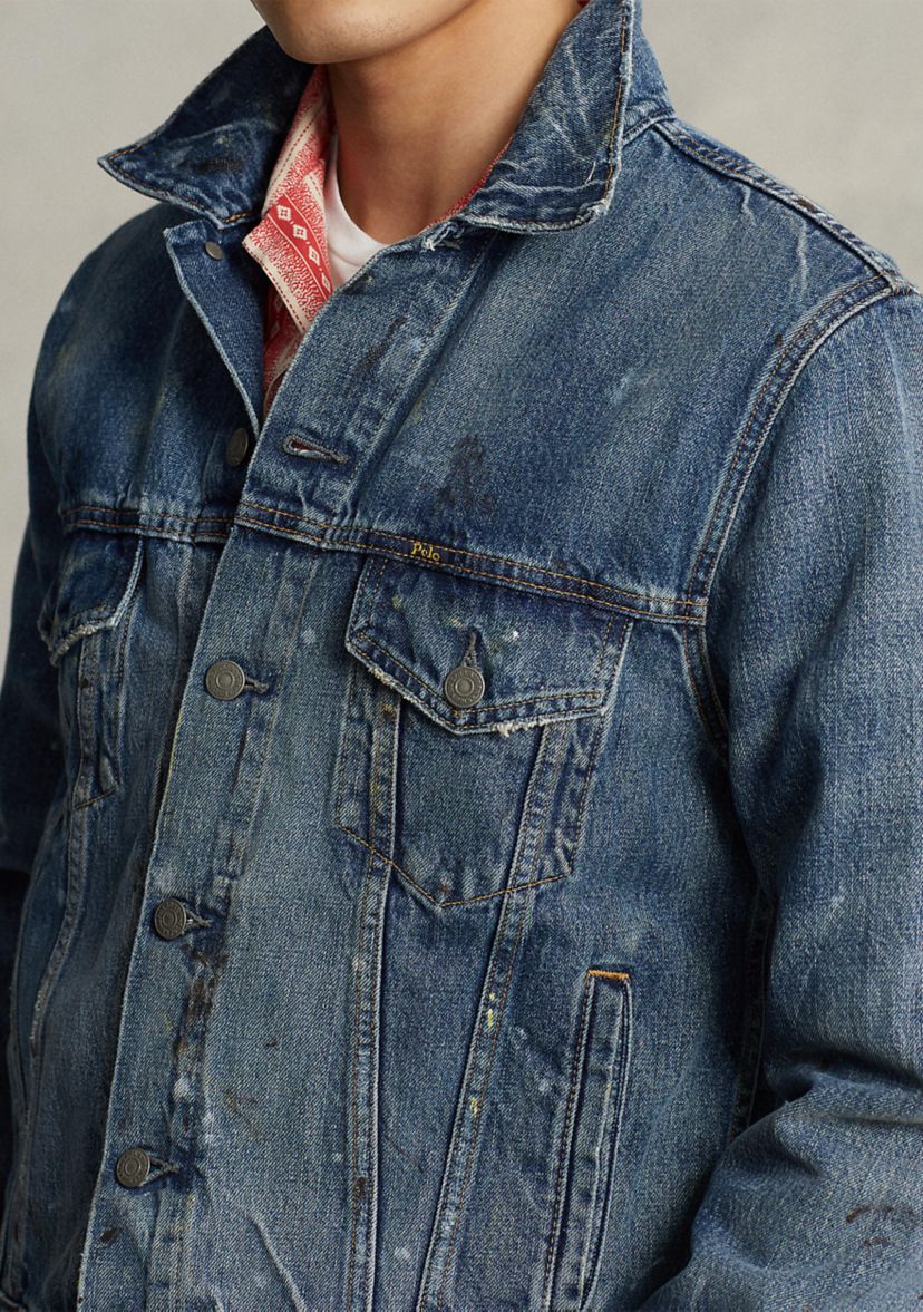 Paint-Splatter Denim Trucker Jacket